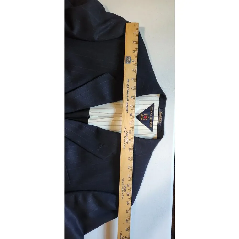 Vintage Tommy Hilfiger Men's Wool Sport Coat Navy Stripe Suit Jacket Made in USA